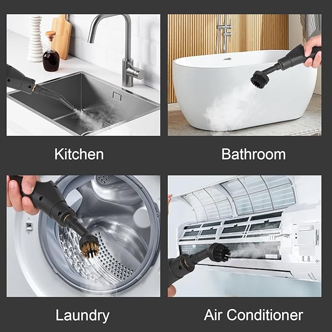 White Steam Cleaner 1200ML 2500W High Temperature Pressure Handheld Steam Cleaning Machine with Brush Heads and Gloves 7 in 1 for Car Floor Kitchen Bathroom Window Furniture