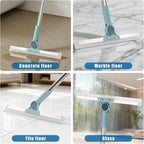 Flat Mop and Bucket Set with Floor Squeegee, Heavy Duty Scrub Brush, 2 Washable Reusable Microfiber Pads, for Tile Hardwood, Wall Cleaning, Home Indoor or Outdoor Cleaning (White-Gray)