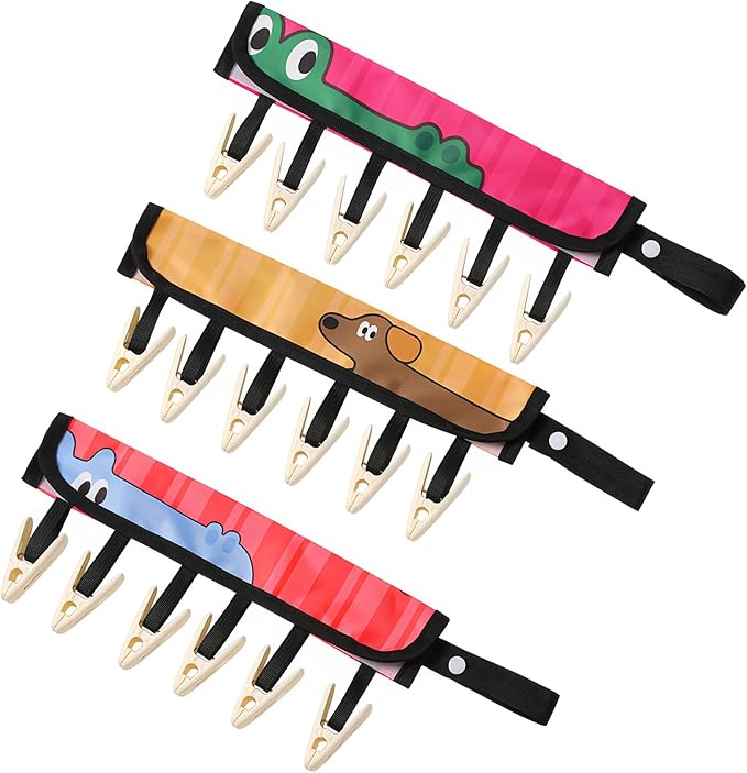 TamBee Travel Hanger Clips, Cruise Ship Essentials Portable Folding Clothes Hanger Clips Towel Drying Rack Sock Dock Swimsuit Drying Rack Hanger with 6 Clips Pack of 3 (Animals)