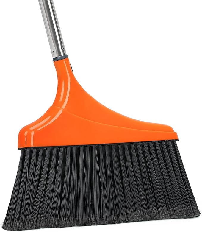 Heavy-Duty Angle Broom for Floor Cleaning with 52" Long Handle Stiff Bristle Angle Commercial and Industrial Broom, Indoor Outdoor Broom for Garage Kitchen Office Lobby Patio