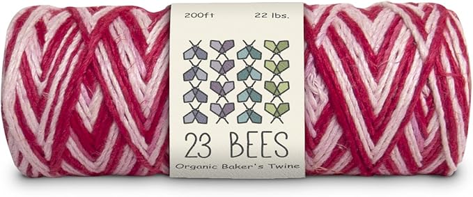100% Organic Hemp Cord | 23 Bees 200ft x 22 lbs. Test 0.7mm Dia. (Red and White)