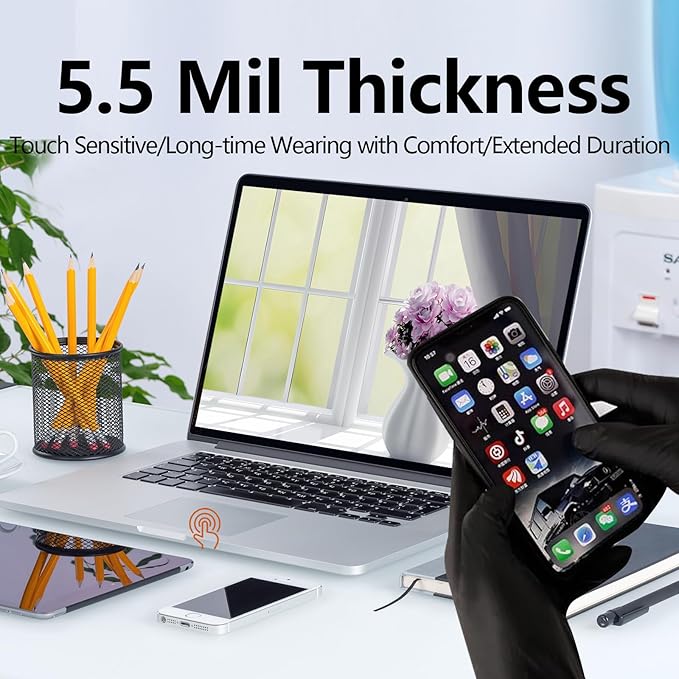 Disposable Latex Free Nitrile Gloves - 100 Pcs Black Cleaning, Powder Free Food Prep - Large