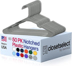 Closetselect Plastic Hangers 50 Pack - Space Saving Clothes Hangers, Made in USA, Durable & Strong Plastic Shirt & Coat Hanger with Notches & Shoulder Grooves, Non-Slip Clothing Hangers | Silver Hail