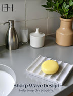 Marble Soap Dish - Soap Dish for Shower, Shower Bar Soap Holder, Real Marble Bathroom Tray, Decorative Stone Soap Dish with Drainage (Calacatta White, Sharp Wave)