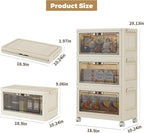 3 Tier - 34QT Storage Bins with Lids, Collapsible Storage Bins with Doors and Wheels, Plastic Storage Cabinet for Easy Storage and Organization for Living Room, Office