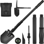 Survival Shovel, (28.3'') Camping Folding Shovel, Military Spade Multitool, Tactical Trench Tool, with Pickaxe, Compass, Whistle, Molle Bag for Digging, Metal-Detecting, Off Roading, Emergency