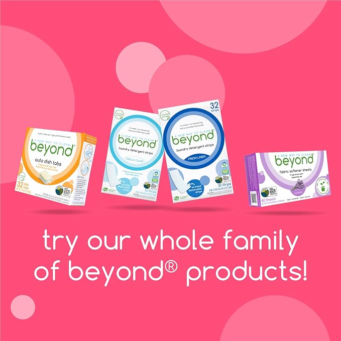 Beyond Laundry Detergent Strips [12 packs of 32 strips] - Free & Clear - Eco-friendly, Hypoallergenic. Travel friendly. Dissolvable Strips