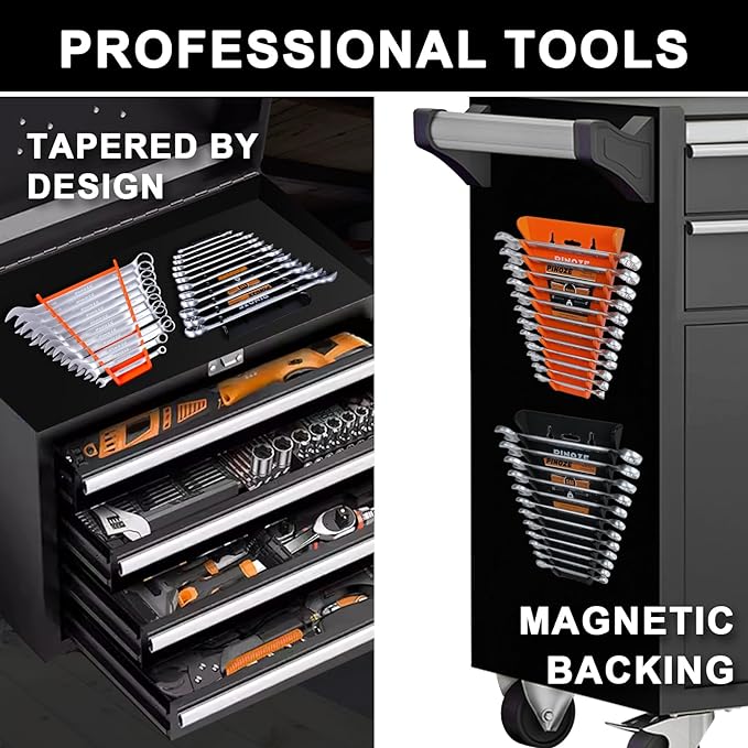 4-Pack Magnetic Wrench Organizer, 48-Slot Wrench Rack Tool Trays, Durable ABS Wrench Holder for Tool Box Drawer Chest, SAE (1/4" to 1-1/16") & Metric (6 to 24mm)