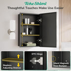 TokeShimi 12x36 Recessed Medicine Cabinet with Mirror Surface Mount, Bathroom Beveled Mirror with Storage Adjustable, Aluminum Framed Metal Brushed Nickel Medicine Cabinet Mirrored
