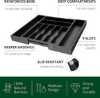 ROYAL CRAFT WOOD Luxury Bamboo Kitchen Drawer Organizer - Silverware Organizer - Utensil Holder and Cutlery Tray with Grooved Drawer Dividers for Flatware and Kitchen Utensils (9 Slot, Black)