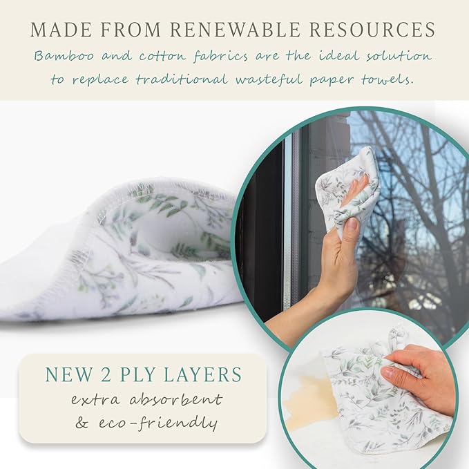 May Bright Reusable Paper Towels 2-Ply Washable Roll - Cloth Paper Towel Replacement - 15 Sheets of Paperless Paper Towels and Reusable Napkins With Greater Absorbency - Zero Waste