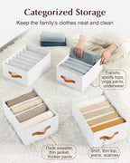 Homsorout Clothes Organizers and Storage - 4/5/7 Grids Fabric Jeans Organizer with Handles, Foldable Closet Organizers Dividers, Wardrobe organizer for Pant, Sweater, T-shirt, Scarf, 6 Pack, White