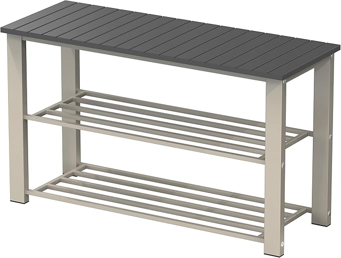 Simple Houseware Wood Top Shoe Storage Bench for Entryway, Grey