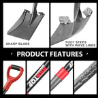 Heavy Duty Transfer Shovel Flat Square Shovel Garden Spade with Fiberglass Handle for Construction Landscaping Gardening, 43 inches