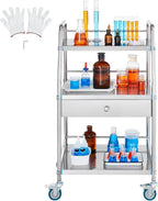 VEVOR Service Cart, 3 Layers Stainless Steel Utility Rolling Cart with Drawer, Lockable Wheels, Ideal for Laboratory, Hospital, Dental Use