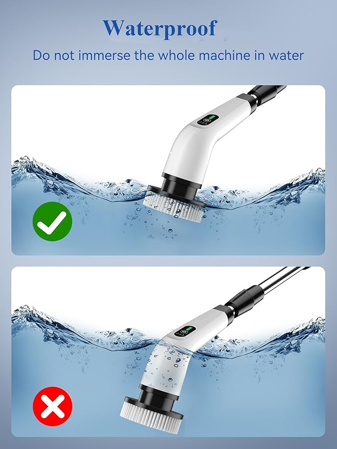 Electric Spin Scrubber - 120Min Cordless Shower Bathroom Cleaner with 8 Brush Heads | 440 RPM Power Scrubber (3-Speed) & Adjustable Extension Handle for Cleaning Bathtub, Tile, Grout