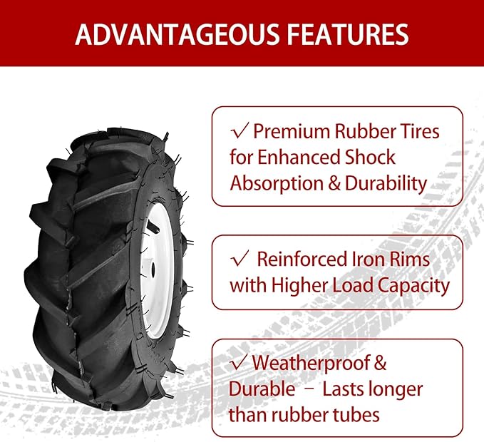 (2 Pack) 13x5.00-6" Tiller Tire and Wheel-Heavy Duty,3/4" Axle & 3-1/8" Centered Hub, Compatible with Craftsman, Troy-Bilt, Lawn Tractors & Tillers – Replacement for Garden, Farm, Landscaping