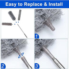 7 Pcs Microfiber Feather Duster with 100-inch Telescopic Extendable Pole, Washable and Reusable Cobweb Duster Kit, Dusters for Cleaning High Ceiling,Fan,Furniture,Blinds