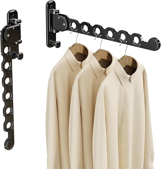 Danpoo Clothes Drying Rack Foldable Wall Mounted Laundry Drying Rack Clothing Coat Hanger Clothes Dryer Black