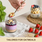6 Pack 10oz Glass Jars with Bamboo Lids, Overnight Oats Containers with Airtight Lids, Storage Containers Wide Mouth Mason jars for Salad,Yogurt, Sugar, Snacks, Spices