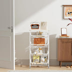 5-Layer Fruit Basket Kitchen Food Organizer and Rack, Stackable Storage Cart with Desktop, Pull-Out Hollow Metal Basket, Wheeled Sorting Rack Spice Rack, Black