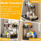 Under Kitchen Sink Organizers and Storage Pull Out 2 Tier Metal Bathroom Cabinet Organizer (Black, 2 Pack)