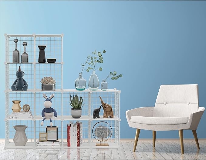 HUBSON Wire Cube Storage Organizer, Book/Toy/Craft/Potted Plants and petCloset Organizers and Storage Shelves, 12-Cube Freely Combinable Metal Grids Storage Shelf,White Plus Iron