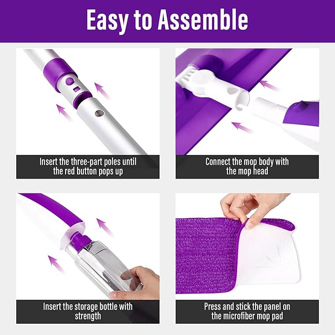 Mops for Floor Cleaning Wet Spray Mop with 14 oz Refillable Bottle and 3 Washable Microfiber Pads Home or Commercial Use Dry Wet Flat Mop for Hardwood Laminate Wood Ceramic