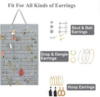 Resovo Hanging Earrings Organizer, Wall Earring Holder with 2 Hooks, Holds Up To 300 Pairs, Compact Design, Soft Material-Silber Grey