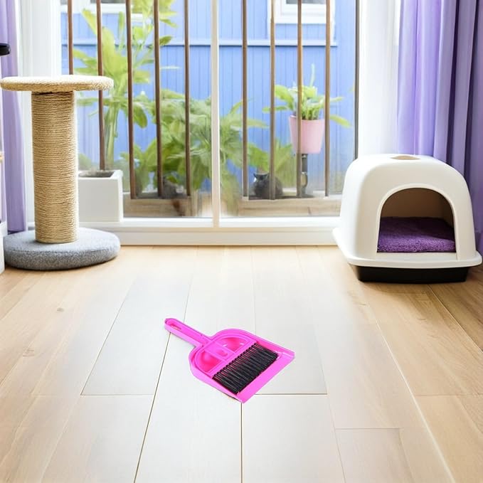 Miniature Broom and Dustpan Set 10pcs for Pet Cage Cleaning, Bright Pink and Blue, Suitable for Guinea Pigs, Hamsters, Chinchillas, Hedgehogs, and Reptiles, Small Animal Cage