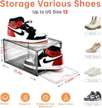 INSTY 12 Pack Gray Transparent Shoe Storage Organizer, Stackable Shoe Boxes for Closet, Drop Front Plastic Shoe Box with Grey Door, Easy to Assemble, Fit up US Size 12(13.4”x 9.8”x 7.1”)