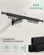 SONGMICS Clothes Drying Rack, Wall-Mounted Laundry Drying Rack, Extendable, Foldable Arms, with 21 Swivel Sliding Hooks, Space-Saving, for Laundry Room, Bathroom, Ink Black ULLR807B01