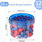 12 Pack-16 OZ Freezer Storage Containers, Small Plastic Containers with Twist Top Lids, BPA Free Food Storage Containers, Reusable Soup Container Microwave/Dishwasher Safe
