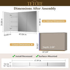 TETOTE 48 x 32 Medicine Cabinet with Tempered Beveled Mirror White Medicine Cabinet with Mirror Aluminum Cabinet DTC Hinges, Stepless Adjustable Shelves, Recessed/Surface-Mounted