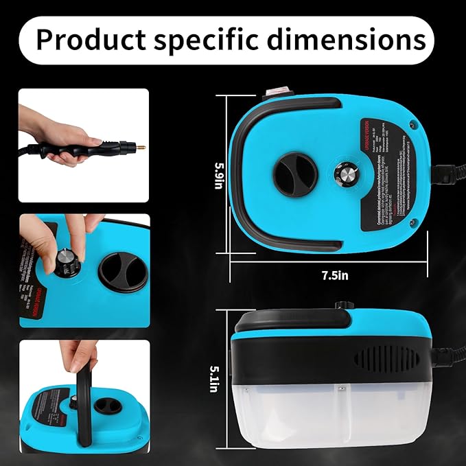 Handheld Steam Cleaner, 2500W Pressurized Steam Cleaner with 3 Brush Heads, Portable Steam Cleaner for Home, Car, Furniture, Kitchen, Bathroom and Wall, Blue