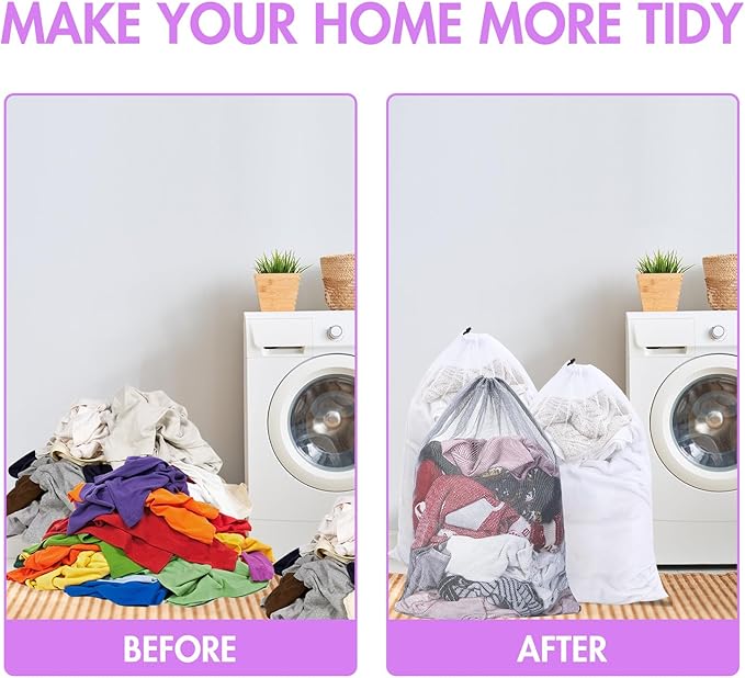 Berlune 30 Pack 24 x 36 Inches Large Mesh Bags for Laundry, Wash bags, Sturdy Mesh Material Closed with Drawstring, Factory, University, Dormitory, Travel and Apartment Dweller (White, Gray)