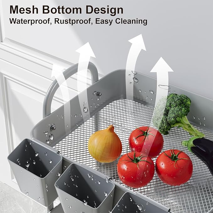 Gray 3 Tier Rolling Storage Cart on Wheels, Sturdy Metal Organizer Cart with Wheels and Handle, Three Tiered Utility Carts for Book, Art, Craft, Snack, Cleaning, Kitchen, Easy Assembly, Mesh Shelves