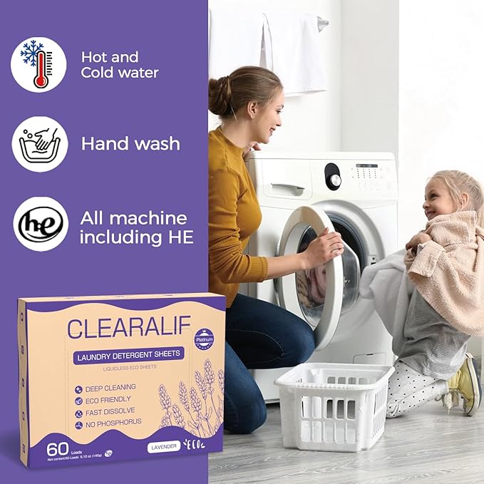 CROS 60 Loads Laundry Detergent Sheets Fresh Lavender Scent, for Travel, Home, Apartment,Dorm, Laundry Detergent Strips Eco Friendly, Hypoallergenic, Liquidless Washing Supplies