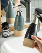 Ceramic Dish Soap Dispenser with Plastic Pump & Stainless Steel Pump for Hand Soap, Shampoo, Lotion, Conditioner, 12 oz Refillable Soap Bottle with Silicone Funnel for Bathroom & Kitchen, Black