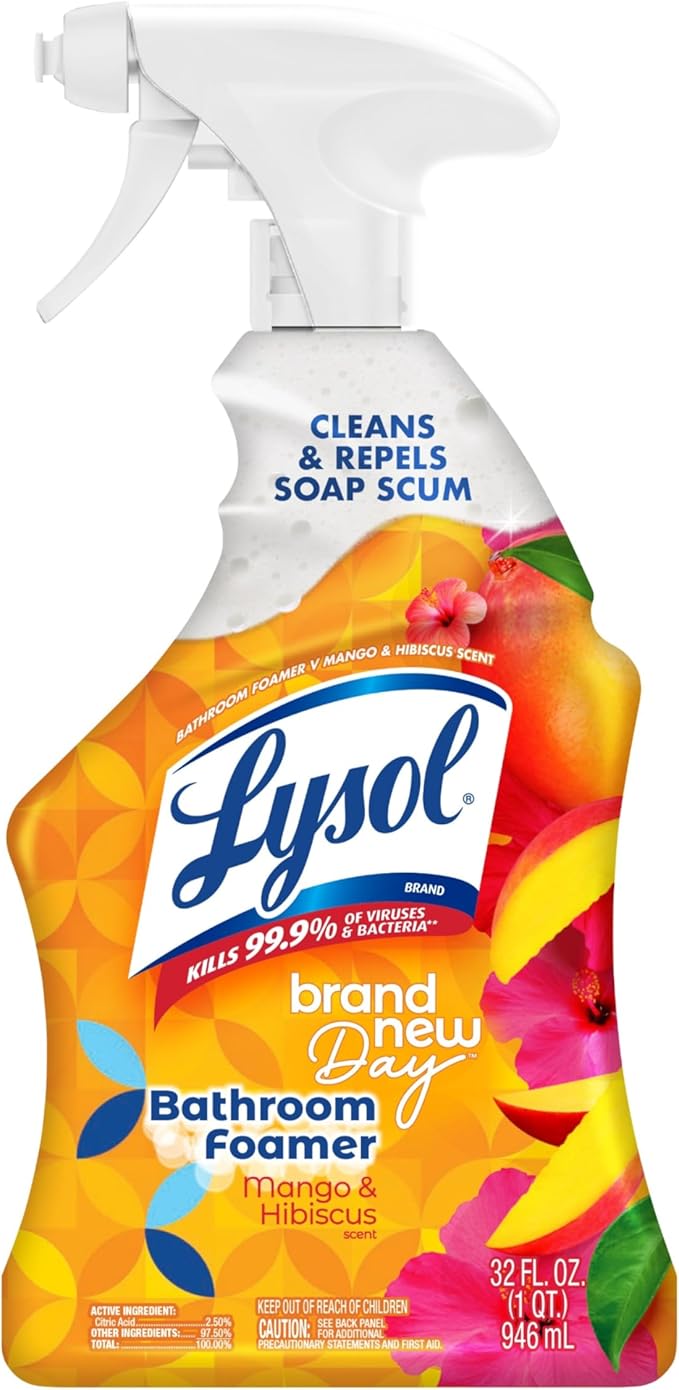 LYSOL Bathroom Cleaner Spray, Foaming Cleaner for Bathrooms, Showers, and Tubs, Mango & Hibiscus Scent, 32oz
