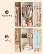 Closet System with Drawer, 5-8FT Closet Organizers System with 5 Adjustable Hanging Rods and Shoe Rack, Heavy Duty Walk in Closet Organizers and Storage with Drawers, White