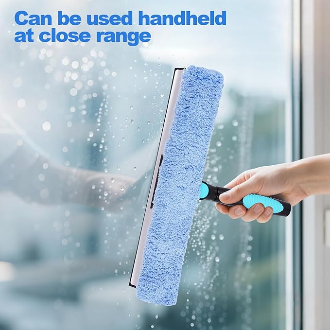 DOBEN 24-Foot Carbon Fiber Window Cleaner Tool with Telescopic Extension Pole, Rotating Scrubber & Squeegee - Durable Lightweight Design for Indoor/Outdoor Glass Cleaning
