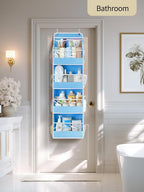 Yecaye 5 Tier 2Pc Over the Door Organizer, Swing-proof Door Organizer Hanging with Clear PVC Windows, Behind the Door Storage for Bedroom Nursery Closet Laundry Pantry Bathroom, Soft Sky Blue