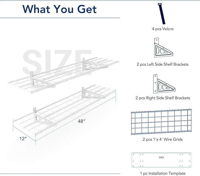 FLEXIMOUNTS 2-Pack 1x4ft 12-inch-by-48-inch Wall Shelf Garage Storage Rack Wall Mounted Floating Shelves, 450 lbs Load Capacity, White