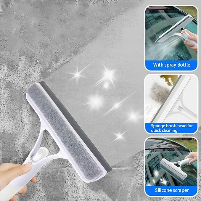 3 in 1 Spray Squeegee, 3 in 1 Window Cleaning Scraper, Window Squeegee with Sprayer for Home, Car, Tiles & Glass (White)