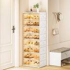 JEKO&JEKO 10-Tier Foldable Shoe Storage Box with Magnetic Doors, Large Stackable Shoe Organizer Cabinet for Entryway (White)
