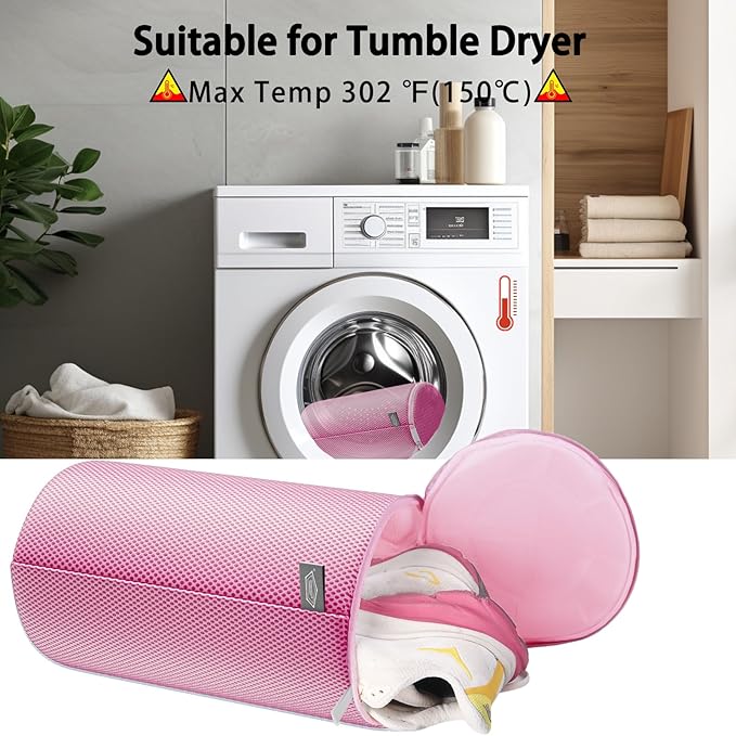 Kimmama Shoe Washing Machine Bag,Laundry Shoes Bags,Sneaker Wash Protector Sack,Sandwish Mesh,Pink,8x15"