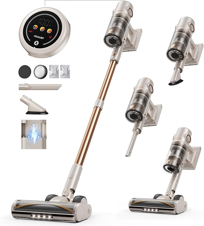 Cordless Vacuum Cleaner,80Mins/50kpa Vacuum Cleaners for Home,Stick Vacuums with Self-Standing,Touch Screen,LED Headlights, Anti-tangle,Rechargeable,Lightweight,for Carpet,Hard Floor, Pet Hair(P7 Pro)