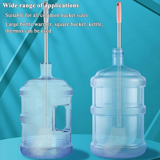 Stainless Steel Water Bucket Bottle Brush, Long Handle Scrubbing Brush, Bendable Brush Head Suitable for Cleaning 1 to 5 Gallon Buckets, 28 in (Gray)