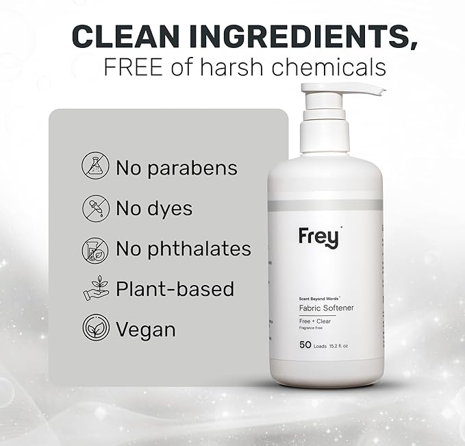 FREY Natural Liquid Fabric Softener & Conditioner | Laundry Softener for Clothing | Works In All Machines + HE | Powered by Natural Ingredients (2-pack, Fragrance-free)